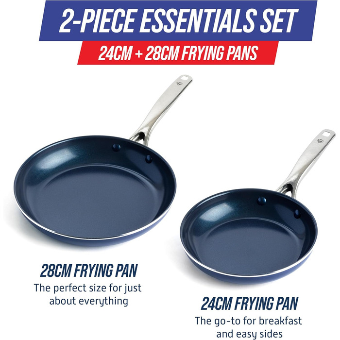 Набір сковорідок Blue Diamond Cookware Diamantinfundiertes 2 шт. (24 см та 28 см), керамічне антипригарне покриття, без PFAS, для плити (в т.ч. індукційної), можна мити в посудомийній машині, термостійке
