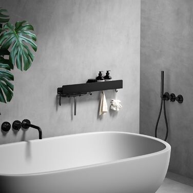 Поличка для душу Rekita без свердління, органайзер для ванної кімнати 40 см, поличка з нержавіючої сталі з 4 знімними гачками, тримач для шампуню для душу, навісна полиця, полиця для ванної кімнати (Чорний-50см)