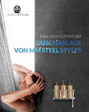 Душова полиця MM Steel Styles без свердління для підвішування - Душова полиця з нержавіючої сталі, душовий кошик - Легка збірка за допомогою клейкої душової полиці Велика