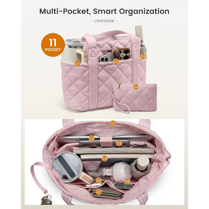 LOVEVOOK Сумка-шопер, велика, чорна (M, рожева): сумка для ноутбука 15.6