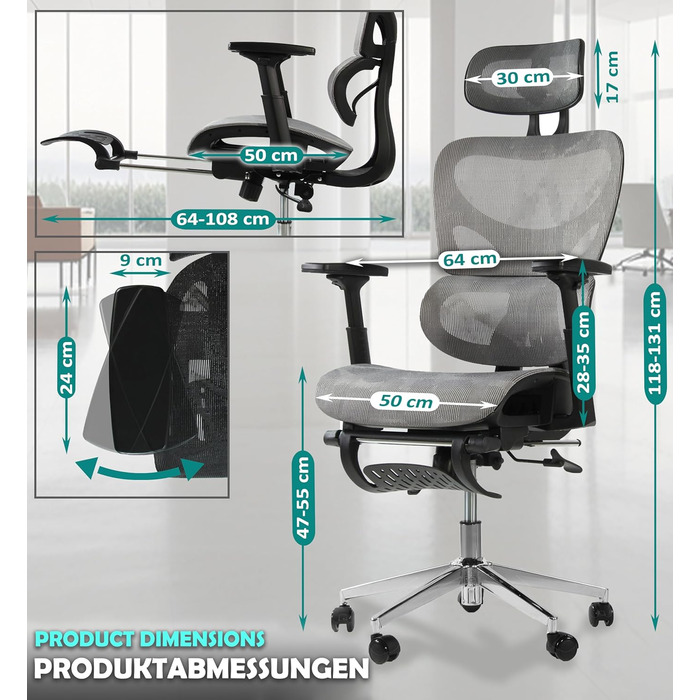 Офісне крісло Sesto Senso K80G Grey - ергономічне, з підніжкою, регульованою спинкою та підлокітниками