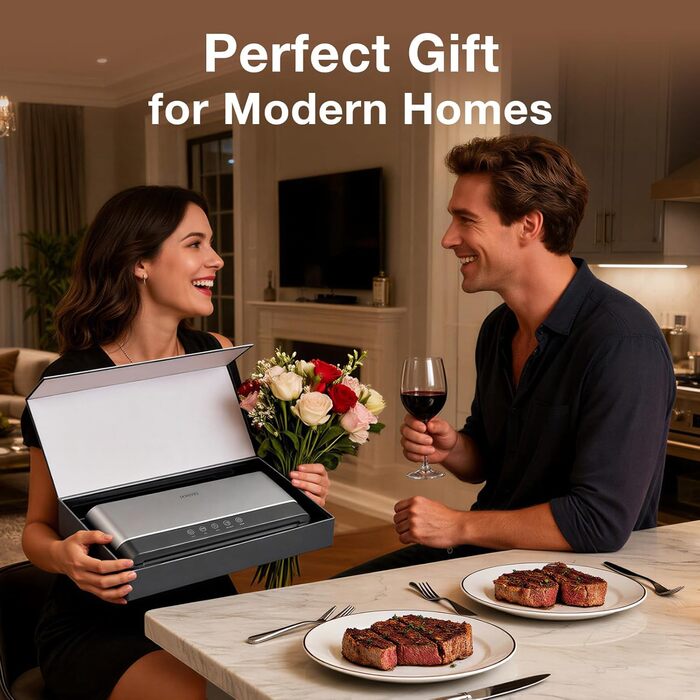 Вакууматор для продуктів з нержавіючої сталі SJ2085: потужність 85 кПа, режими «Сухий/Вологий», подвійна герметизація, LED-панель та зовнішній відсмоктувач, 20 пакетів у комплекті