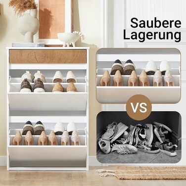 SoBuy Взуттєва шафа з 2 відкидними дверцятами, полиці та ящик, білий, 61x100x26 см, FSR165-W