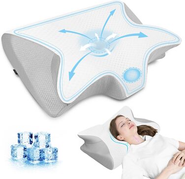 Ортопедична подушка для шиї HOMCA з Memory Foam, 2 в 1, з 3D охолодженням, 60x13/11x40 см, сіра