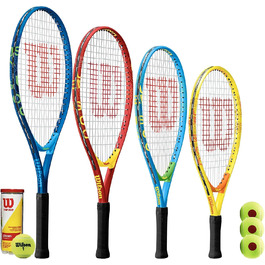Юніорська ракетка Wilson US Open 3 тенісні м'ячі (всі юніорські розміри) (63,5 см синій/жовтий (вік 9))