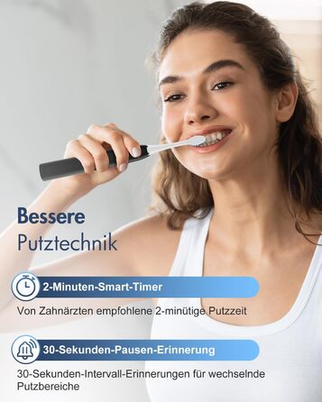 Електрична зубна щітка Sonic з 6 режимами, 3 інтенсивностями, 40000 вібрацій/хв, IPX7, акумулятор 90 днів, таймер, для подорожей, чорна