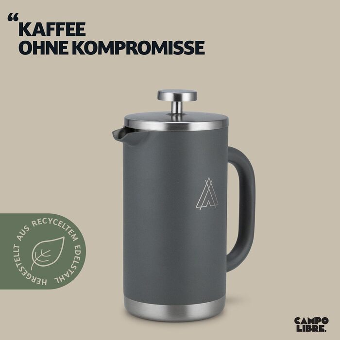Френч-прес Campo Libre® Giorgio з нержавіючої сталі 0.6л з термофункцією | Екологічний кавоварник з фільтром | 600мл Deep Grey