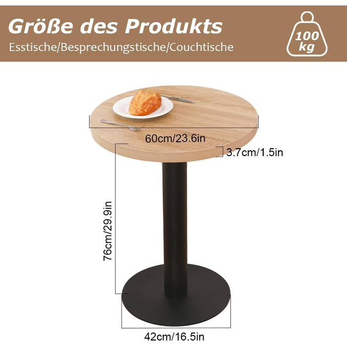 Кухонний стіл Mingone 80x80 см з дерев'яною стільницею та металевими ніжками - для кухні, вітальні, балкону, їдальні