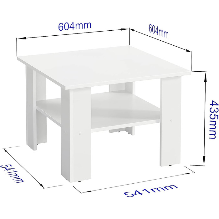 Журнальний стіл KOMTO Білий Відень - Стіл для вітальні Сучасний журнальний столик Дерев'яний журнальний стіл 60x60 Стіл журнальний Стіл Диван для вітальні 60 x 60 x 43 см Білий