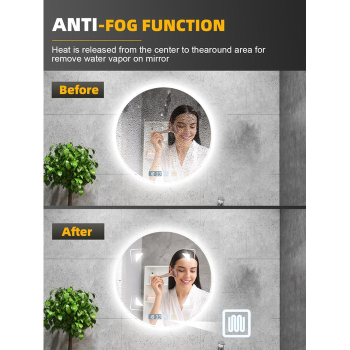 Дзеркало для ванної кімнати 600мм з підсвічуванням, регульоване, з антизапарюванням, таймером, IP44, кругле