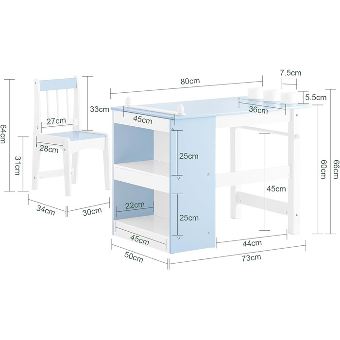 Дитячий стіл SoBuy з табуретом, комплект меблів для дитячої кімнати, ігровий та мальовий стіл для дітей, блакитний, 80x66x50 см, KMB60-B
