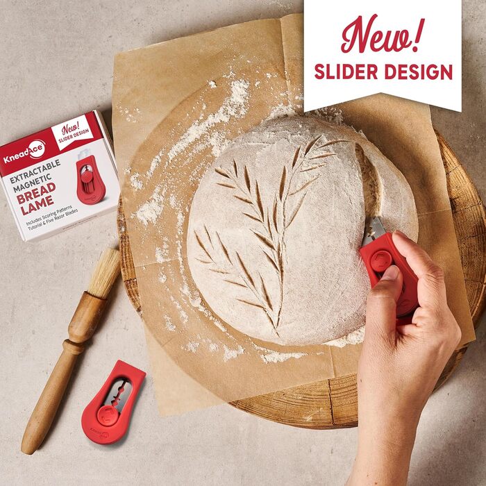 Набір для закваски KneadAce: банка 680.4 г, 2 корзини для вистоювання Banneton, лама для надрізання хліба, подарунок для пекаря. Комплект для випікання заквасового хліба (680.4 г, 2 корзини, червона лама)