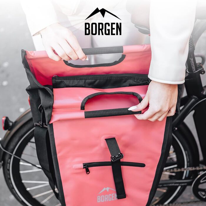 Велосипедна сумка для покупок Borgen для багажної полиці зі знімною охолоджуючою вставкою - може використовуватися як сумка-кофр, велосипедна сумка, сумка для перенесення 23 літри (червона)