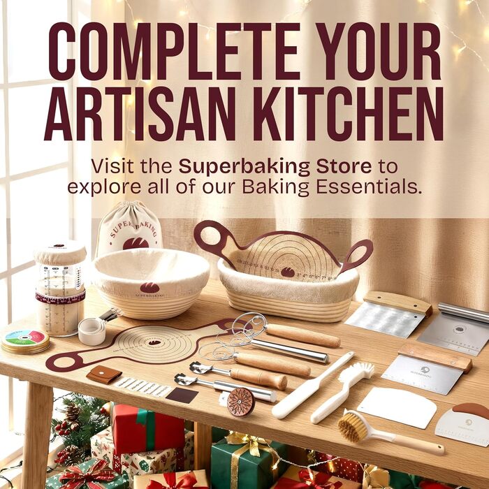 Набір для випічки закваски Superbaking: корзини Banneton (круглі 22.9 см та овальні 25.4 см), стартер та інструкція