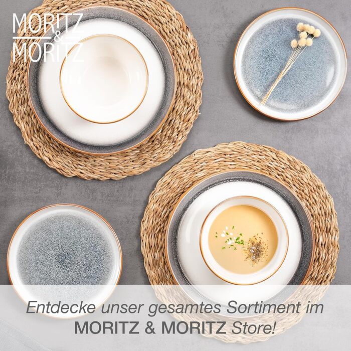Набір посуду Moritz & Moritz TARENTO 48 предметів (сірий) для 12 осіб - Елегантний набір тарілок з високоякісної кераміки (12 великих, 12 десертних, 12 супових тарілок, 12 чашок)