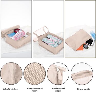 Набір органайзерів для подорожей та валізи Packing Cubes, водонепроникні сумки для одягу, 12 шт, бежевий