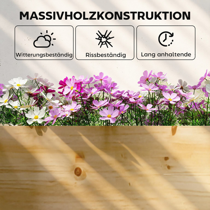 Підвищене грядка з дерева, грядка для рослин з перегородкою та відкритим дном, теплиця для розсади, садовий грядка 235 x 66 x 26 см, натуральне дерево