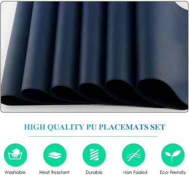 Набори підставки під посуд APLKER, 8 шт., водонепроникні, з ефектом шкіри, ПВХ, 16 x 12 дюймів (темно-синій)