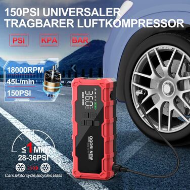 Powerbank для авто Starthilfe 6000A з компресором та LED-ліхтариком, 12V, для 8L бензину/10L дизеля