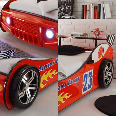 Автомобільне ліжко Stella Trading ENERGY зі світлодіодним підсвічуванням 90 х 200 см - Захоплююче автоліжечко для маленьких гонщиків червоного кольору - 105 х 60 х 225 см (Ш/В/Г)
