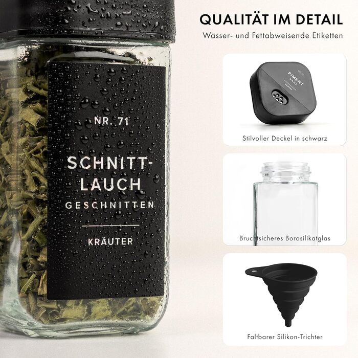 Набір баночок для спецій кутовий (24 x 120 мл) з кришками, ситечко, 240 чорних етикеток - високоякісні контейнери для спецій