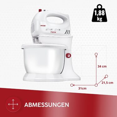 Кухонна планетарна міксер MPM MMR-16Z 750W, білий, 3.4 л, 5 швидкостей + Turbo, нержавіюча сталь, BPA Free