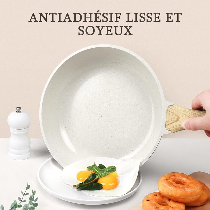 Сковорода з керамічним антипригарним покриттям GiPP – 24 см, здорова, безпечна, для індукційних плит, без PFAS та PFOA, можна мити в посудомийній машині, з прохолодним ручками, білий колір