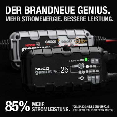 NOCO GENIUSPRO25: Професійне зарядне пристрій для акумуляторів 25A, 6V/12V/24V – Інтелектуальний зарядний пристрій, десульфатор та блок живлення з захистом від перевантаження та температурною компенсацією – Для свинцево-кислотних та літієвих акумуляторів