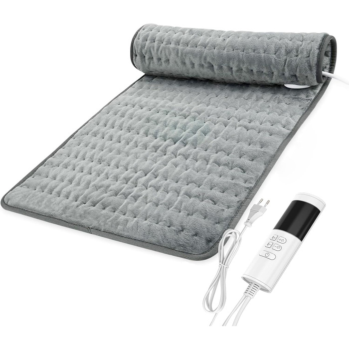 Електричне грілка для тіла 84x43 см з таймером, м'який фланнель для спини, шиї, плечей, сірий