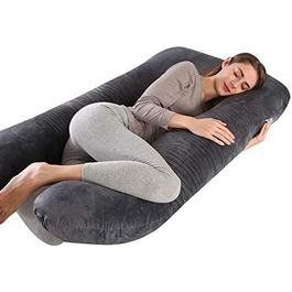 Подушка для вагітних Wndy's Dream для годування груддю преміум-класу XXL U-подібна подушка для вагітних Подушка для тіла, змінна наволочка глибокого сірого кольору з антипригарним покриттям.
