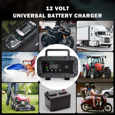 Автоматичний зарядний пристрій для акумуляторів з температурною компенсацією (6A), червоний. Підходить для авто, вантажівок, мотоциклів, газонокосарок, човнів та морських акумуляторів.