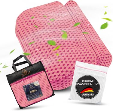 Подушка для ванни з сіткою для прання - Максимальний комфорт та розслаблення з технологією Air Mesh - Подушка для ванни з 7 міцними присосками - Підтримка шиї/голови (Рожева)