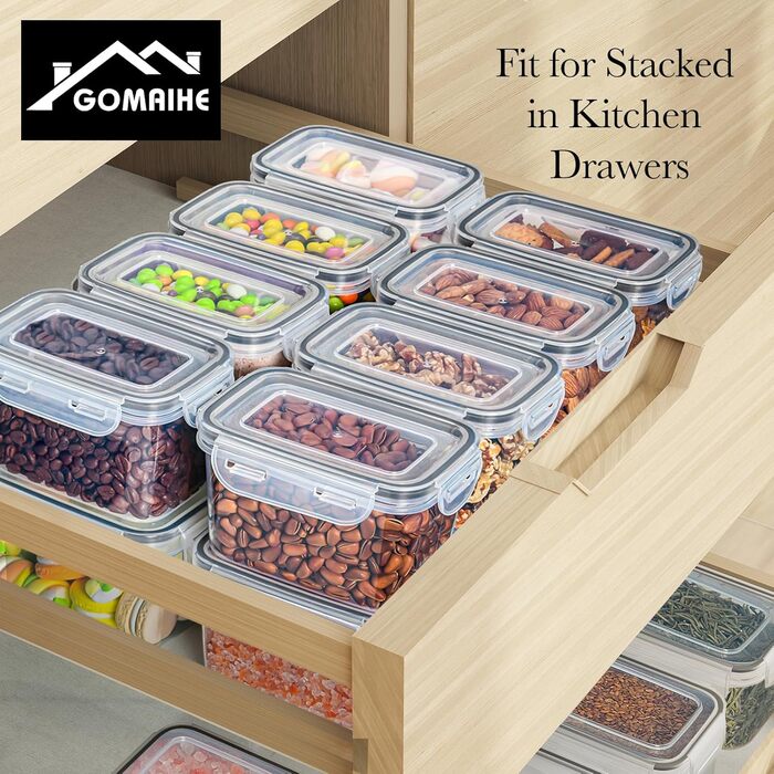 Набір контейнерів для зберігання GoMaihe 12 шт: герметичні, 800 мл, з етикетками, чорні. Ідеально для продуктів, цукру, спецій. Без BPA, можна мити в посудомийній машині.