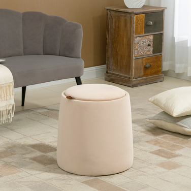 HOMCOM Ottoman Круглий пуф зі знімною кришкою для зберігання Beige Velvet Look Ø44 см x 47,5 см як журнальний столик