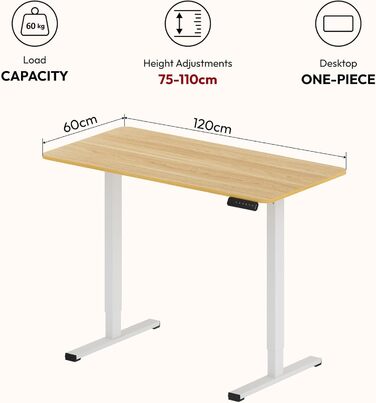 Регульований стіл Sanodesk 120x60 см з дерев'яною стільницею (білий+горіх), електричний, ергономічний, для дому та офісу