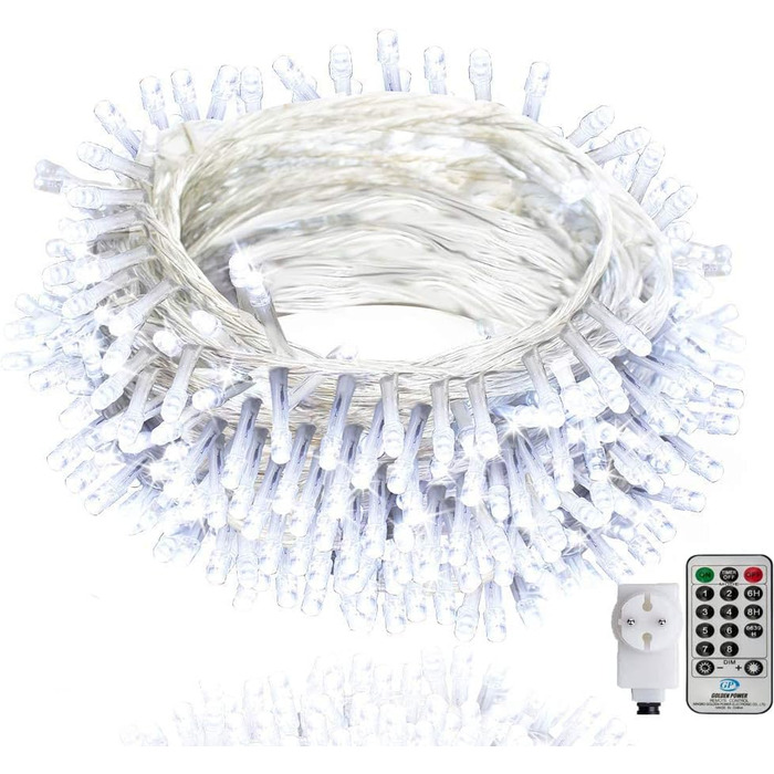 Гірлянда святкова 100м, вологостійка, для дому та саду, з пультом, 8 режимів, біла