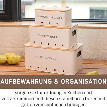 Короб для зберігання картоплі, цибулі та часнику - набір 3 шт. - Короб для овочів з вентиляційними отворами - Матовий чорний (Прямокутний)