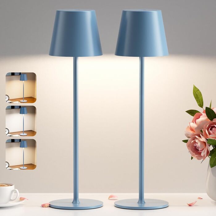 LED настільна лампа бездротова з акумулятором, регульована яскравість, 2 шт. з 3 колірними температурами, сенсорне керування, зарядка USB-C, для дому, кемпінгу (чорний) 2 шт.