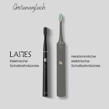 Звукова зубна щітка LAMES ультралегка та компактна, до 100 днів роботи від акумулятора, 3 режими чищення, Smart-Timer, USB зарядка, чорна