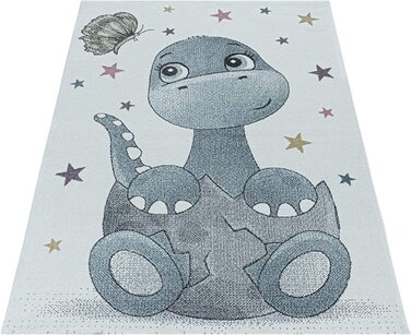 Домашній дитячий килим з коротким ворсом, м'який килим для дитячої кімнати, дизайн динозавра, динозавра, Колір Розмір (160 см круглий, синій)