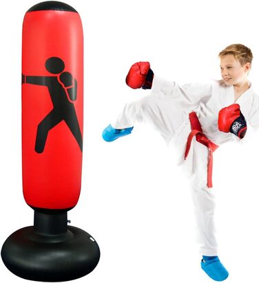 Надувна боксерська груша, боксерська груша 160 см Дитяча надувна боксерська груша з повітряним насосом для занять карате, тхеквондо, скидання тиску та домашніх тренувань, боксерська груша Діти від 5 років-червоний