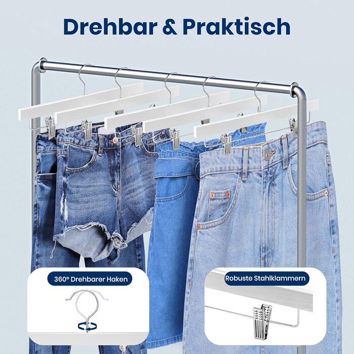 Дерев'яні вішалки для штанів SereneLife з кліпсами (20 шт.), 35,6 x 1,3 x 17 см, для джинсів, шортів, спідниць