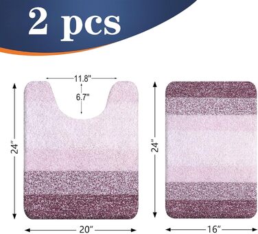 Набір килимків для ванної кімнати OLANLY, 2 шт., м'який, швидковисихаючий, мікрофібра, нековзний, придатний для прання та сушки в машинці, плюшеві килимки для ванної (119,4 x 50,8 см + 61 x 40,6 см)