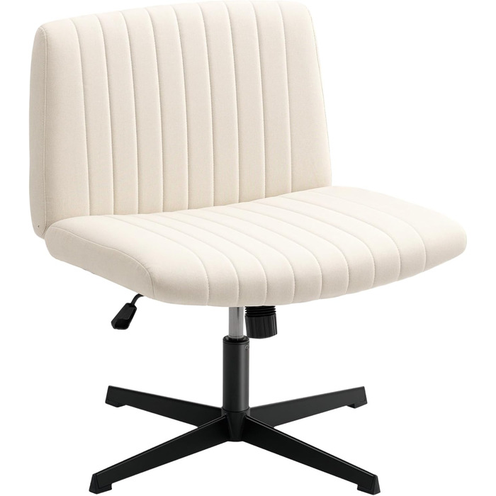 Крісло офісне без підлокітників HOMCOM, тканина льон, регульоване, поворотне, для дому, кремове