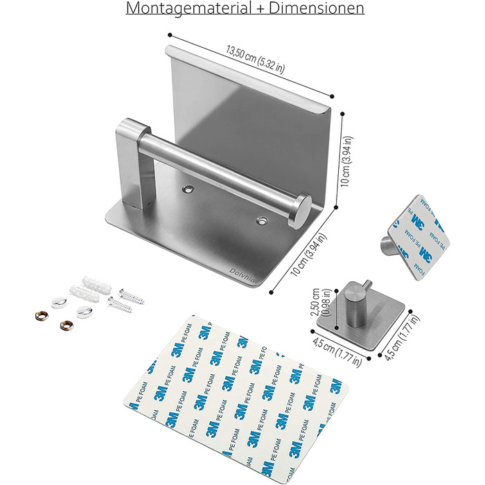 Тримач для туалетного паперу Dolvhin без свердління, включаючи 2-кратний тримач для рушників, тримач для туалетного паперу з нержавіючої сталі, самоклеючий набір для ванної, Тримач для туалетного рулону (матовий)