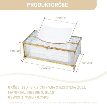 Скляна коробочка для серветок SLHEQING Gold - прямокутна, для ванної, вітальні, спальні, офісу