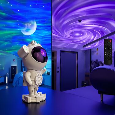 Нічник-проектор «Астронавт» зі звездним небом та галактикою, Bluetooth-динамік, білий шум, дистанційне керування та таймер, змінює кольори, 360° обертання, подарунок для дітей та дорослих