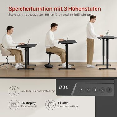 Електричний регульований по висоті письмовий стіл WOLTU з функцією пам'яті та захистом від зіткнень, комп'ютерний стіл для дому та офісу, чорний, 120 x 60 см