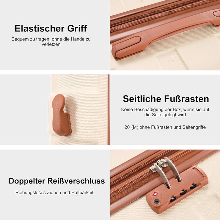 Набір валіз Merax 5 шт. (M-L-XL) з ABS-пластику, TSA-замок, розширювані, з сумкою та косметичкою (Бежевий)