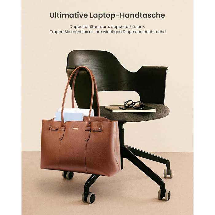 LOVEVOOK Сумка для ноутбука 15.6 дюймів, жіноча, велика, торбинка-шопер, шкіряна, водонепроникна, для роботи, навчання, офісу, універсальна, коричнева
